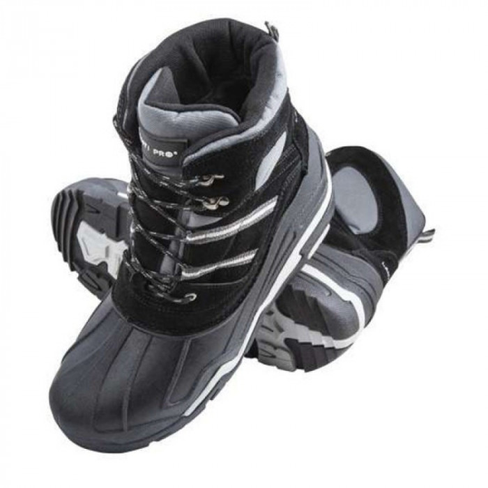 Ghete imblanite Lahti Pro, marimea 35-36, piele intoarsa, talpa TPR, bucle metalice, Negru/Gri