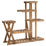 Outsunny &Eacute;tag&egrave;re &agrave; Fleurs en Bois Supports de Pots Porte Plante Bois 6 rafturi - dim. 98L x 28l x 95H cm - Lemn de Brad tratat carbonizare pentru Inte