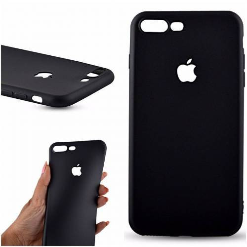 Pachet husa Apple iPhone 7 Plus MyStyle Black decupaj logo + folie sticla gratis