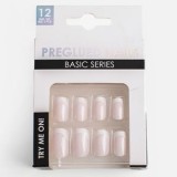 Unghii False Square Roz Alb French cu Adeziv - Set de 12 buc, CMCLASS