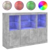 Servanta cu lumini LED, 3 buc., gri beton, lemn prelucrat
