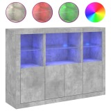 Servanta cu lumini LED, 3 buc., gri beton, lemn prelucrat
