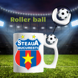 Cană cu minge fotbal &bdquo;Fotbal club Steaua Bucuresti&rdquo;, v1, sport, fotbal, suporter, alba, 330 ml