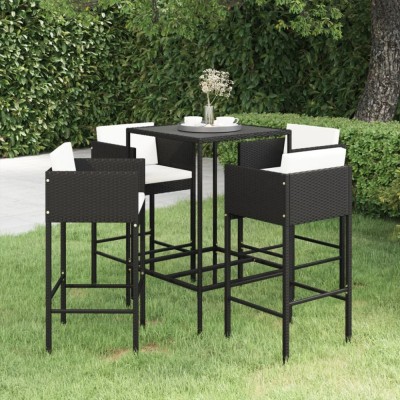 vidaXL Set mobilier bar de grădină cu perne, 5 piese, negru, poliratan 3094790 foto