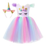 Costum Disney - Rochie Unicorn cu Tul Colorat si Bentita