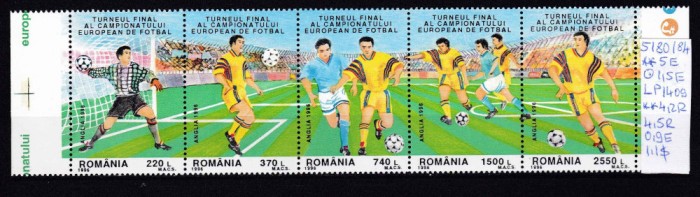 1996 Turn. fin. al Camp. Eur. de Fotbal Anglia&#039;96 LP1409a MNH Pret 3,9+1Lei