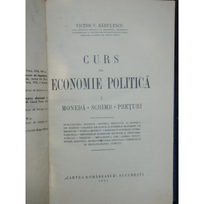 CURS DE ECONOMIE POLITICA - VICTOR V. BADULESCU foto