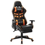 Cumpara ieftin Scaun gaming cu suport picioare, negru/oranj, piele ecologica