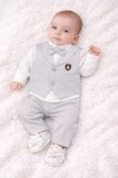 Set botez Babylia Tuxedo elegant pentru baieti, costum complet cu vesta, camasa