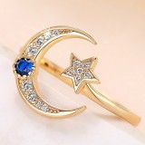 Inel cu luna si stele, CAOSHI, placat cu aur de 18 K, cristale de zirconiu, ajustabil