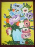 TABLOU PE PANZA CU SASIU NOU 30X40 CM VAS CU FLORI PRET DOAR 20 LEI