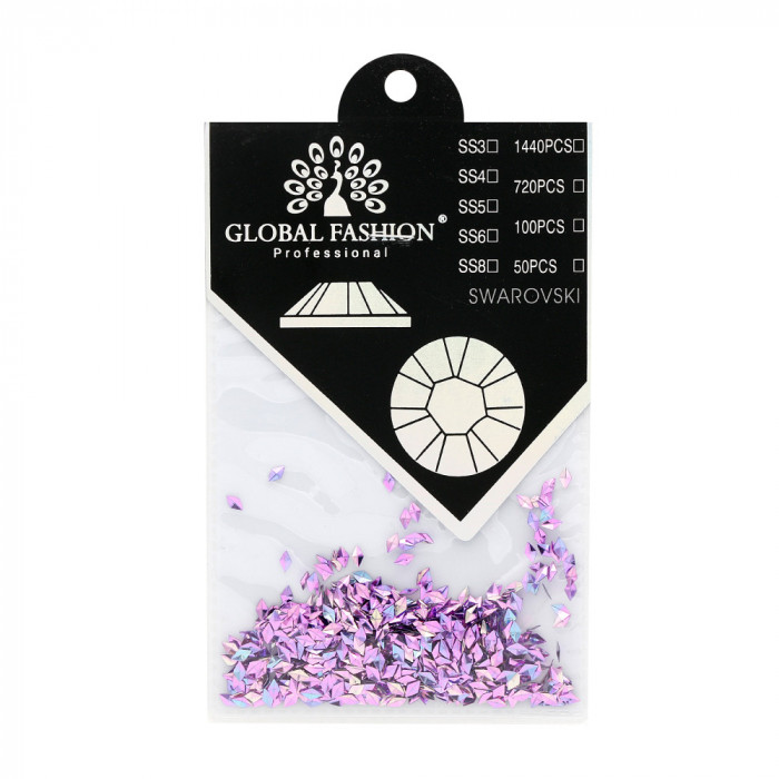 Decor pentru unghii, Swarovski, Romburi 3D, Global Fashion, set 1440 buc, liliac