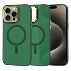 Husa pentru iPhone 15 Pro Max - Techsuit HaloFrost MagSafe Series (Green Camera Frame) - Midnight Green foto