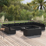 VidaXL Set mobilier de grădină cu perne, 13 piese, negru, poliratan