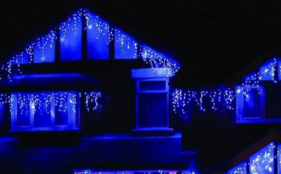 Instalatie luminoasa tip Perdea Ploaie, 3 m x 1 m, 120 leduri mici, Albastru foto