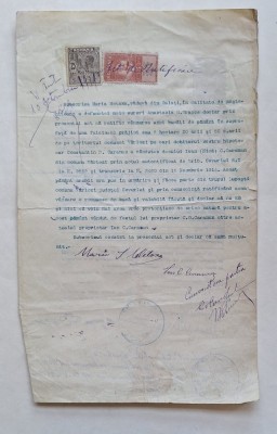 Act de ratificare v&amp;acirc;nzare teren &amp;ndash; Tribunalul Covurlui &amp;ndash; Vărlezi &amp;ndash; 1919 &amp;ndash; timbru fiscal 5 lei Carol I foto