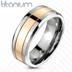 Verigheta din titan cu dunga de culoare roz-auriu, 8 mm - Marime inel: 70