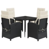 Set mobilier de gradina cu perne, 5 piese, negru, poliratan