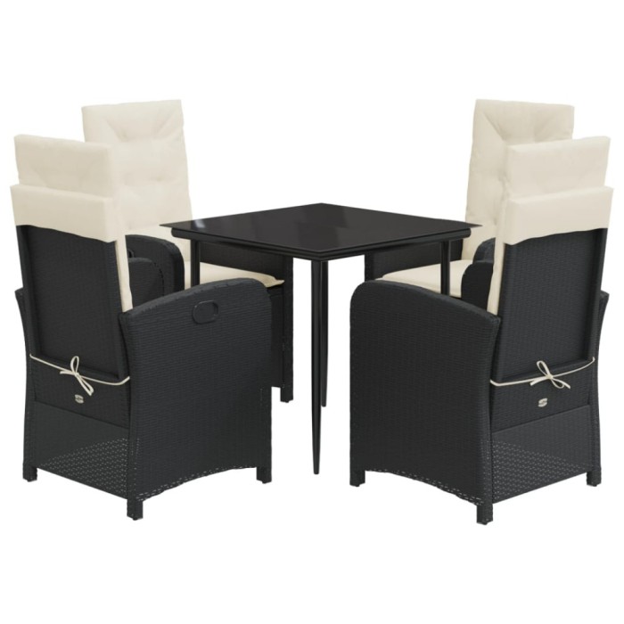Set mobilier de gradina cu perne, 5 piese, negru, poliratan