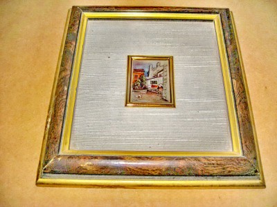B713-Tablou miniatura metaloplastie argint semnata J. Motella 999 R. foto