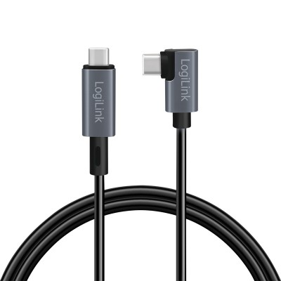 CABLU alimentare si date LOGILINK, pt. smartphone, USB 2.0, USB Type-C (T) la USB Type-C (T) la 90 grade, 3m, PD 100W, 2 x ecranat, plastic, negru, &amp;quot;C foto
