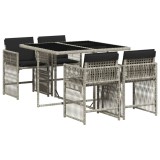 Cumpara ieftin Set mobilier de gradina cu perne, 5 piese gri deschis poliratan