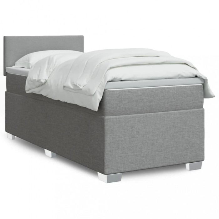 vidaXL Pat box spring cu saltea, gri deschis, 90x190 cm, textil 3285736