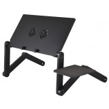 Suport laptop metalic EVONYX&reg; cu 3 picioare pliabile, Stand multifunctional, Dubla racire, Mouse Pad, Dimensiune masuta 480x260mm, Negru