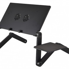 Suport laptop metalic HAWIRE cu 3 picioare pliabile, Stand multifunctional, Dubla racire, Mouse Pad, Dimensiune masuta 480x260mm, Negru