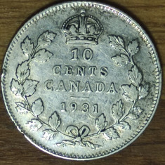 Canada -moneda de colectie argint 800- 10 cents 1931 - George V - exceptionala !