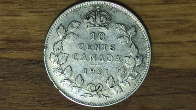Canada -moneda de colectie argint 800- 10 cents 1931 - George V - exceptionala ! foto