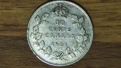 Canada -moneda de colectie argint 800- 10 cents 1931 - George V - exceptionala ! foto