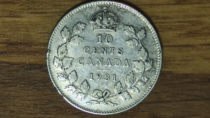 Canada -moneda de colectie argint 800- 10 cents 1931 - George V - exceptionala !
