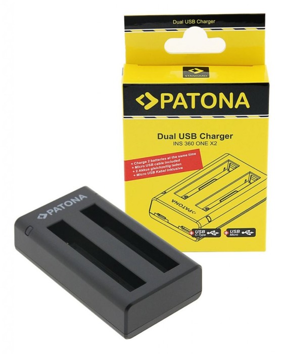 Patona Dual incarcator pentru Insta360 One X2 360&deg; Cam incl. Micro-USB cable