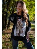 Cumpara ieftin BLUZA DIN BUMBAC OVERSIZE CU MANECA LUNGA SI FUNDITE REGLABILE IN TALIE CAT NEKO TALIE UNICA Multicolora