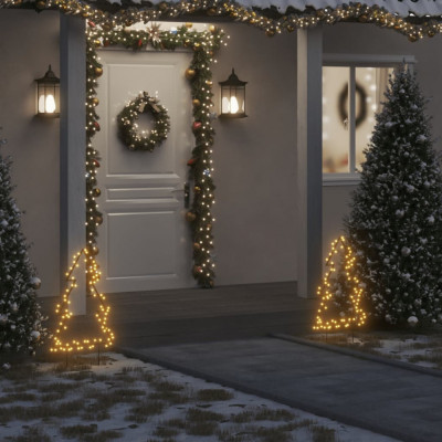 vidaXL Decorațiune brad cu lumini de Crăciun cu țăruși, 80 LED, 60 cm foto