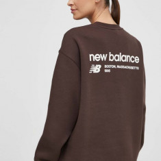 New Balance bluza femei, culoarea maro, cu imprimeu