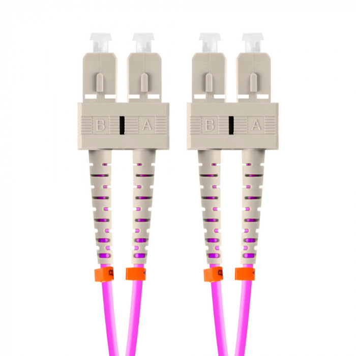 Cablu retea fibra optica cu lungime 5 m si conectori SC UPC-SC UPC, Lanberg Z43332, MM, DUPLEX 3.0MM OM4 50 125 LSZH, violet