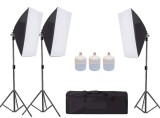 Kit de 3 softboxuri, 3 trepiezi reglabili 200 cm, 3 becuri LED 50W, geanta de transport inclusa, Dactylion