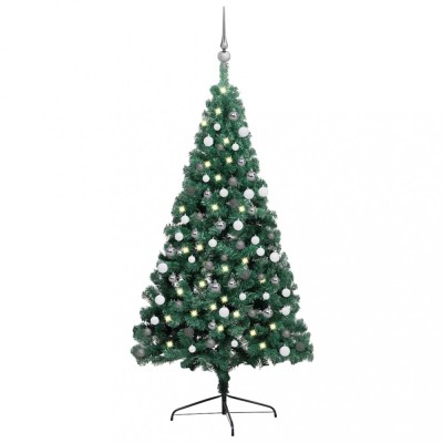 vidaXL Jumătate brad Crăciun artificial cu set globuri verde 180 cm foto