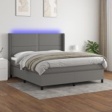 VidaXL Pat cu arcuri, saltea și LED, gri &icirc;nchis, 180x200 cm, textil