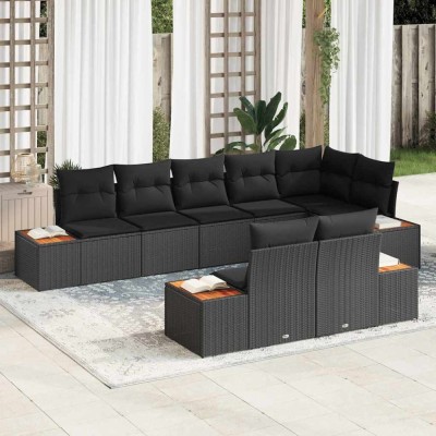 vidaXL Set de canapele pentru grădină cu pernă 8 pcs Negru Rattan poli 3348109 foto