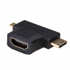 Adaptor dual AKYGA AK-AD-23 HDMI Female - miniHDMI Male - microHDMI Male Negru foto