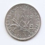 Franta 1 Franc 1915 - Argint 5g/835, 23 mm, KM-844.1