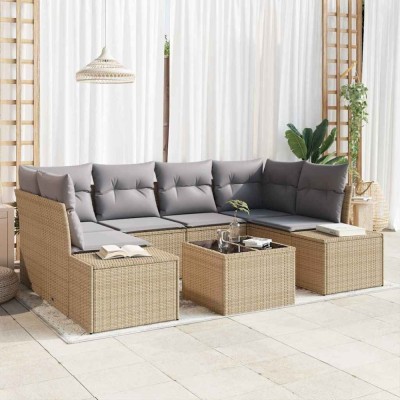 vidaXL Set de canapele pentru grădină 7 pcs Bej și gri 55 x 55 x 37 cm 3355629 foto