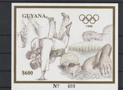 Guyana 1993-Sport,Judo,Inot,bloc colita nedantelata,folio aur,MNH foto