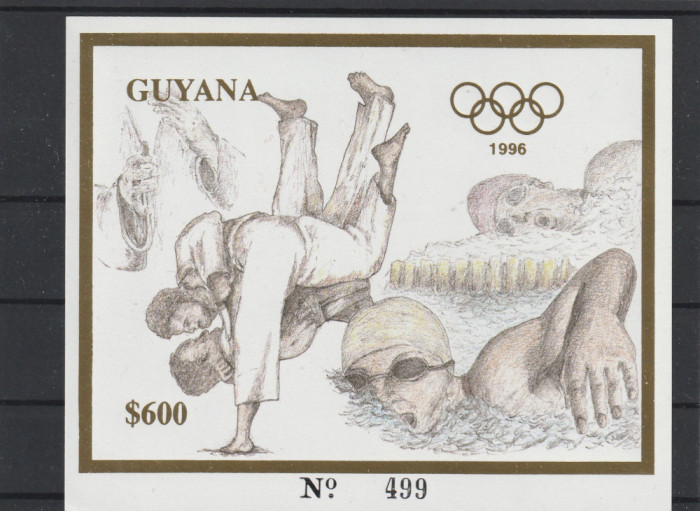 Guyana 1993-Sport,Judo,Inot,bloc colita nedantelata,folio aur,MNH