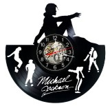 Ceas de perete decorativ realizat din disc de vinil, Model Michael Jackson Dance Siluete Pop Star, Negru, 30 cm