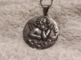 Argint MEDALION 1900 MASIV OPULENT HERUVIM manopera EXCEPTIONALA splendid VECHI de efect UNIC