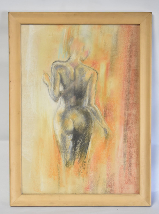 Nud feminin cu spatele - creioane colorate - datat 2018